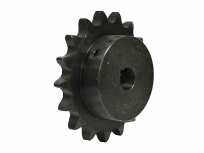 A piece of carbon steel type B ANSI roller chain sprocket with finished bore on the white background.