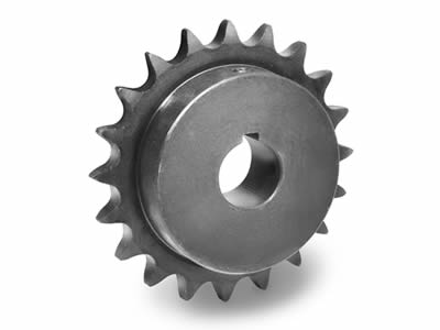 A single strand finished bore ANSI roller chain sprocket on the white background.