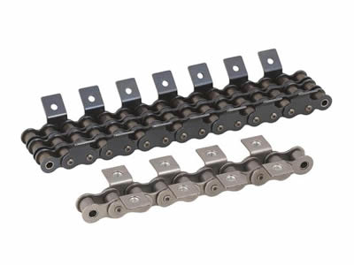 Two pieces of hollow attachment roller chain: one is single strand and the other is triple strand.