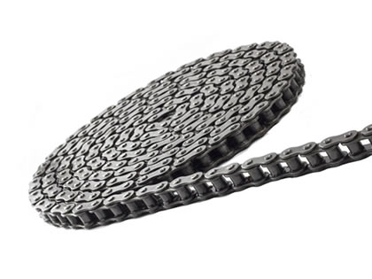 A coil of conveyor belt chain on the white background.