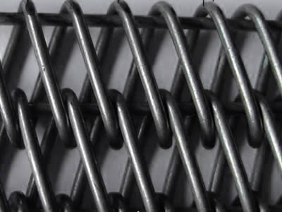 A piece of double reinforced chain link oven mesh belt on the black background.