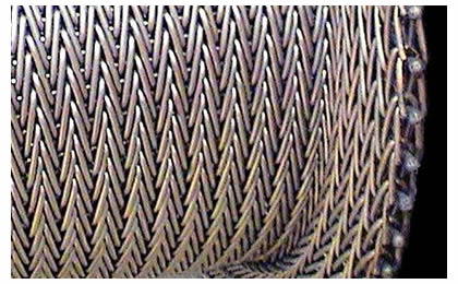 A compound weave conveyor belt with upturned edge