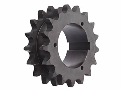 A carbon steel finished bore double single sprocket on the white background.