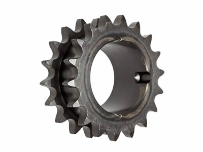 A carbon steel plain bore double single sprocket on the white background.