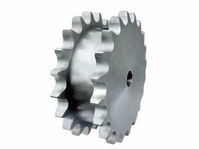 A stainless steel type A double single sprocket on the white background.