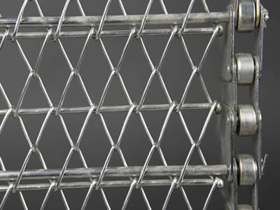 A piece of reinforced chain link oven mesh belt is connected by the chains.