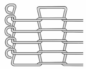 A drawing of rod network oven mesh belt with C shape edge.