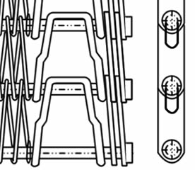A steel radius belt with heavy duty U-shaped link ends with double reinforcing plate links